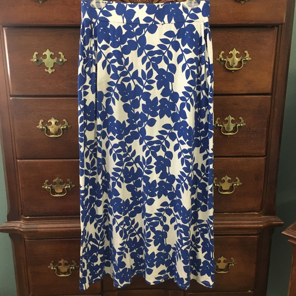 Boden Klein Maxi Jersey Skirt Blue Leaves Sz 12P